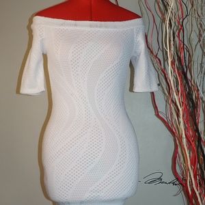 White Off the Shoulders 3D Patterned Mini Dress